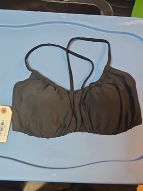 CALIA Women's Scrunched Tie Back Bikini Top: PURE BLACK: NEW WITH TAGS: SZ M